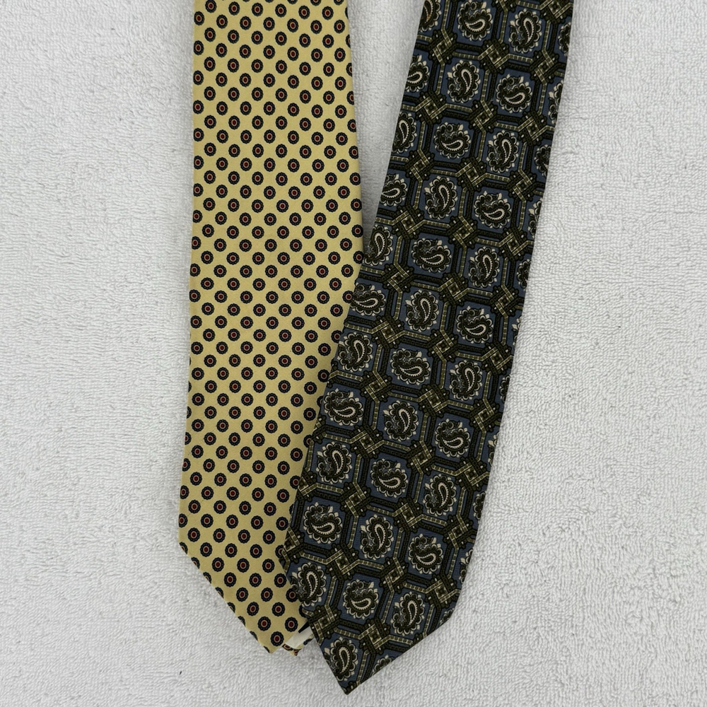 J Crew Hand Made Silk Ties Lot Of (2) Paisley Geometric USA